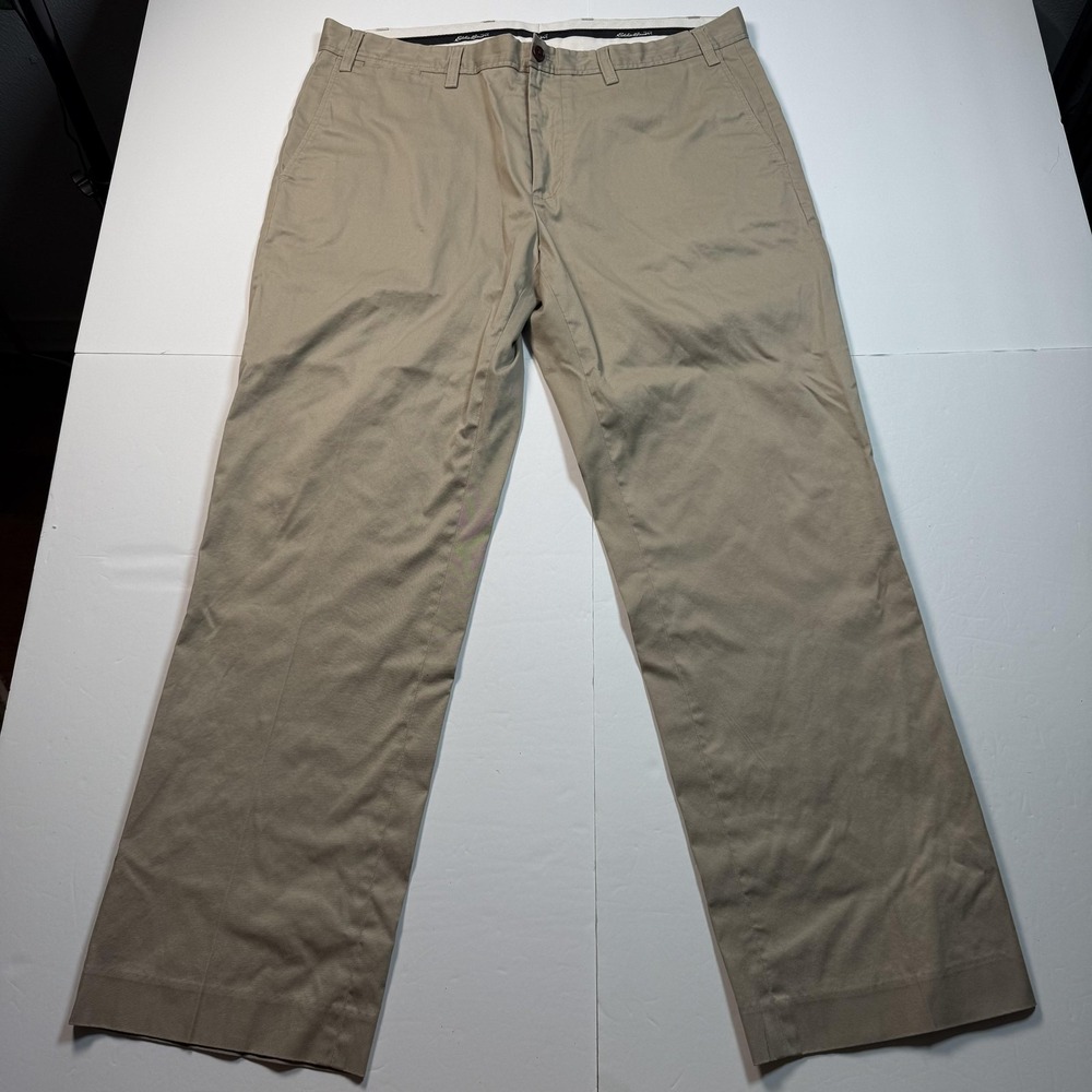 Eddie Bauer Pants Mens‎ 38x30 Khaki Chino Stretch Flat Front Double Button Twill